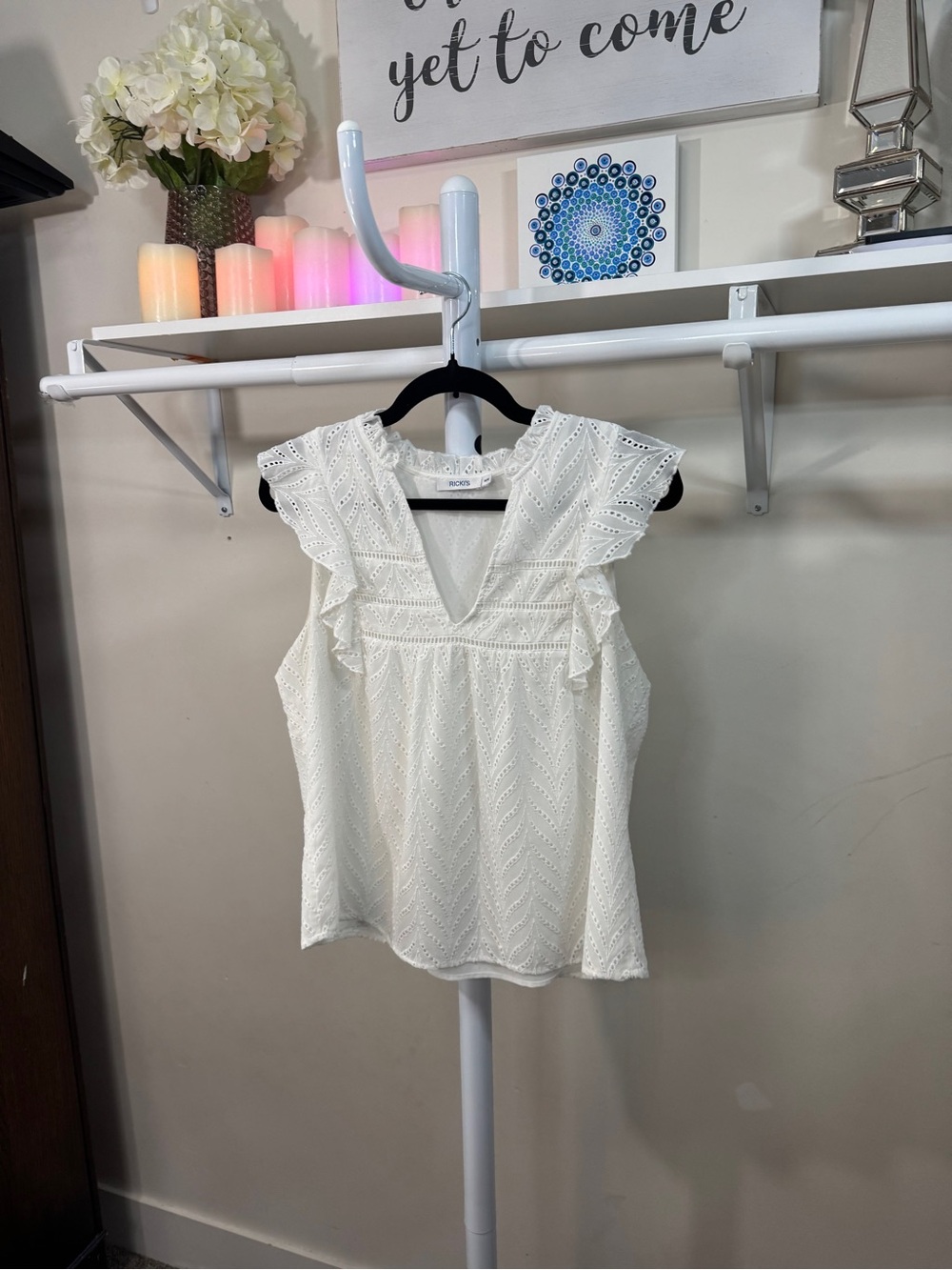 Ricki's White Eyelet V-Neck Flutter Sleeve Blouse - Picture 3 of 9